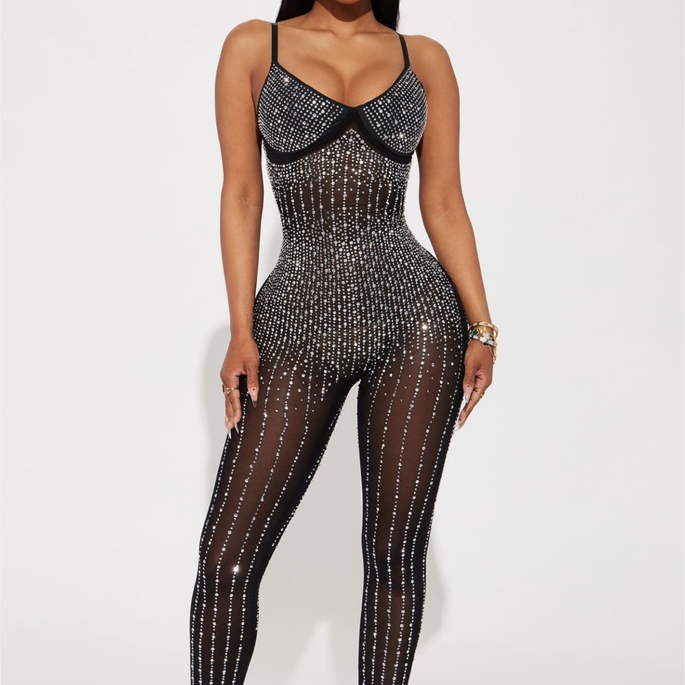 Fashion Nova Black Jumpsuit with Silver Accents